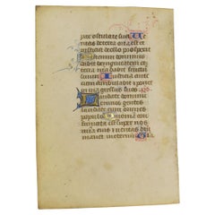 Small 15th Century French Illuminated Vellum Book Page, Handwriting