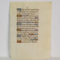 Small 15th Century Illuminated Vellum Book Page, Handwriting