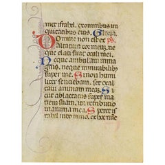 Small 15th Century Illuminated Vellum Book Page, Handwriting