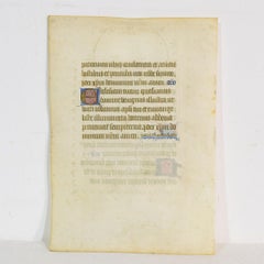 Small 15th Century Illuminated Vellum Book Page, Handwriting