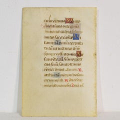 Small 15th Century Illuminated Vellum Book Page, Handwriting