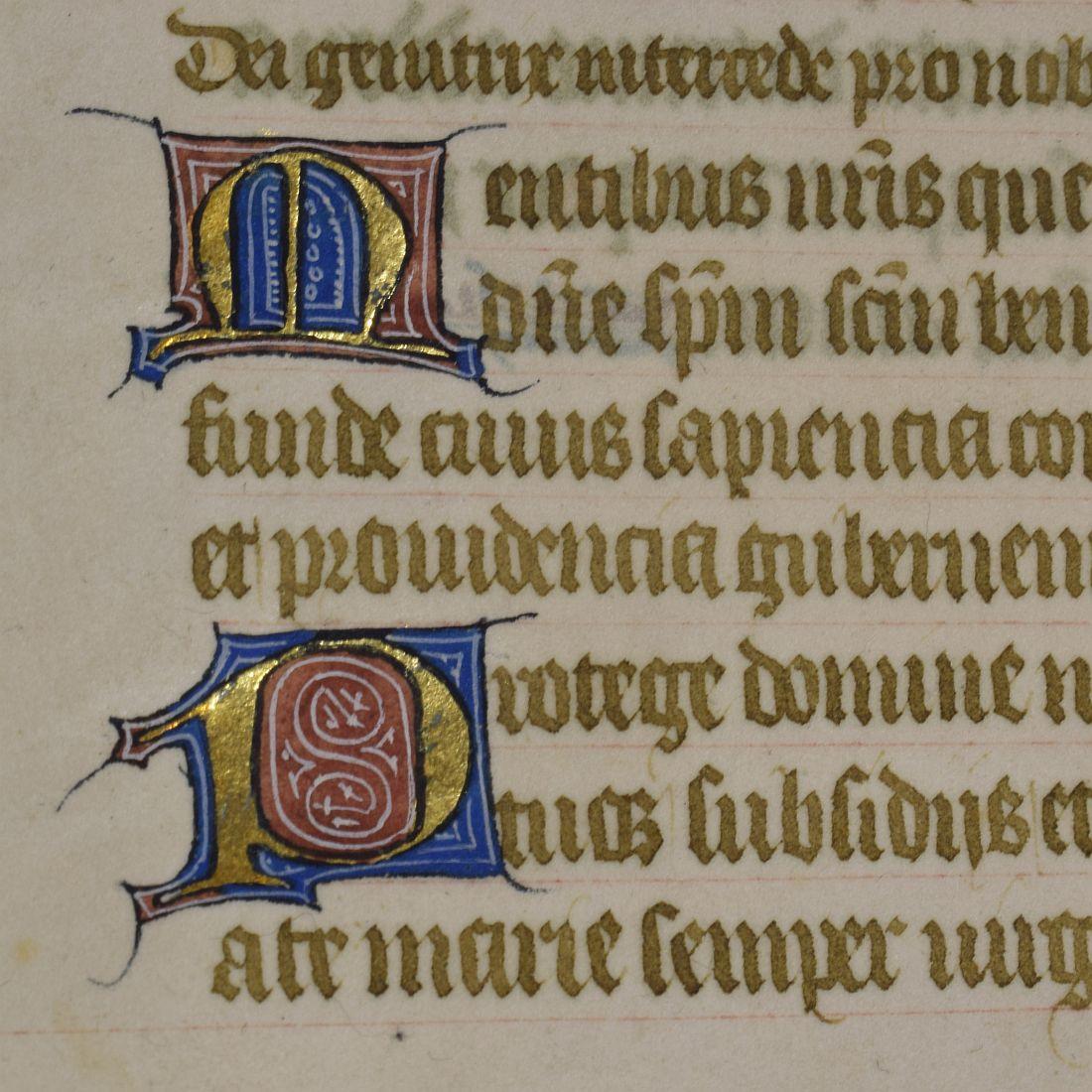 Gothic Small 15th Century Illuminated Vellum Book Page, Handwriting