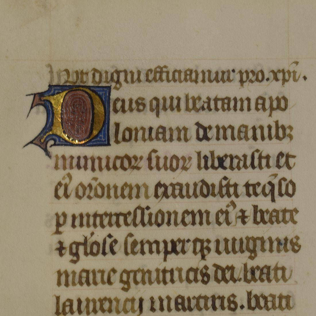 Beleuchtete Vellum-Bücherseite aus dem 15. Jahrhundert, Handschrift (Gotisch) im Angebot