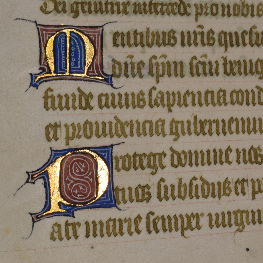 French Small 15th Century Illuminated Vellum Book Page, Handwriting