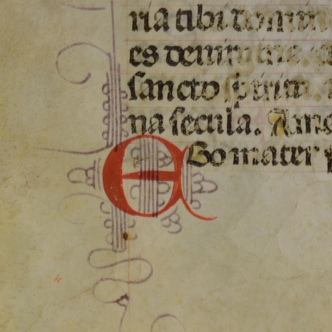 18th Century and Earlier Small 15th Century Illuminated Vellum Book Page, Handwriting