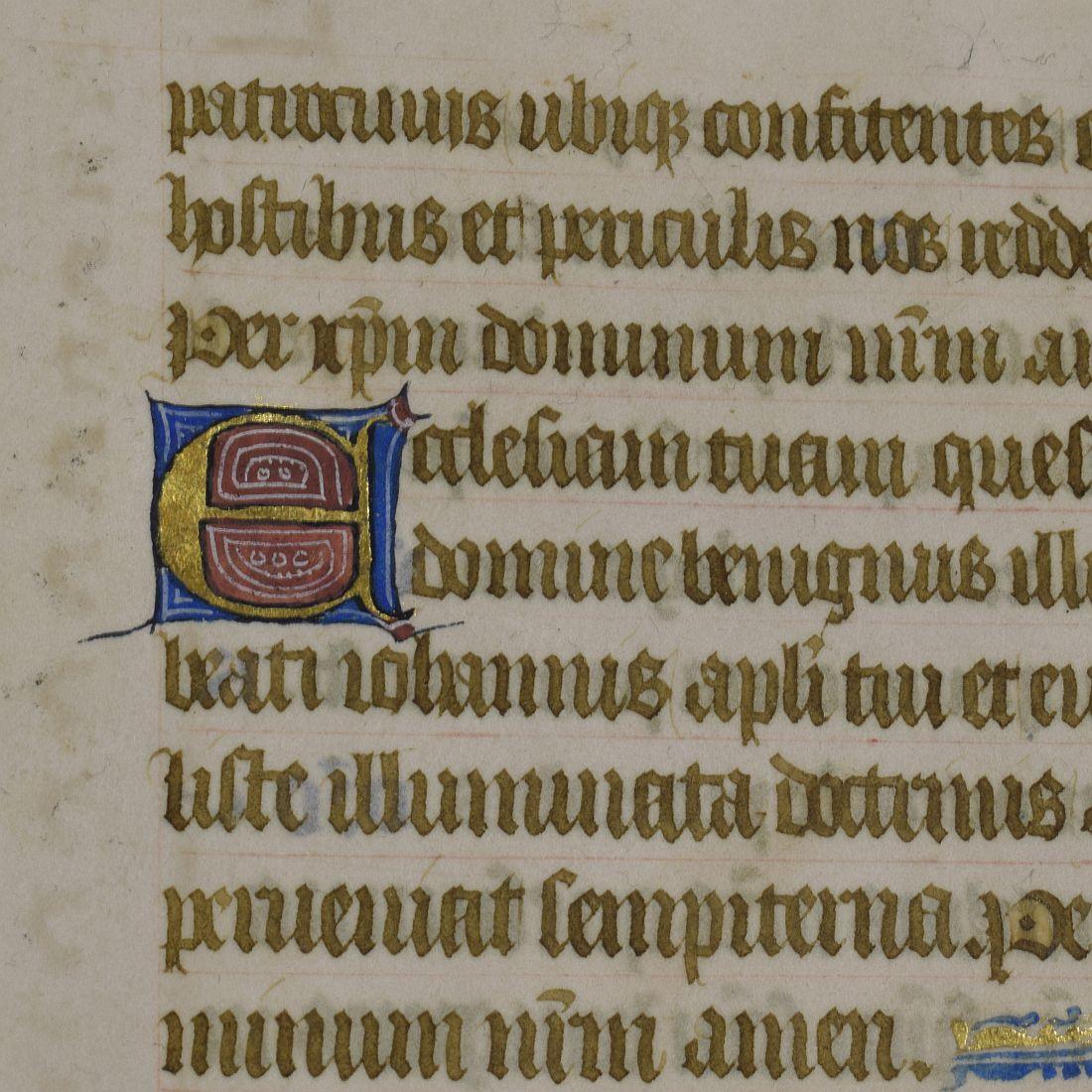 18th Century and Earlier Small 15th Century Illuminated Vellum Book Page, Handwriting