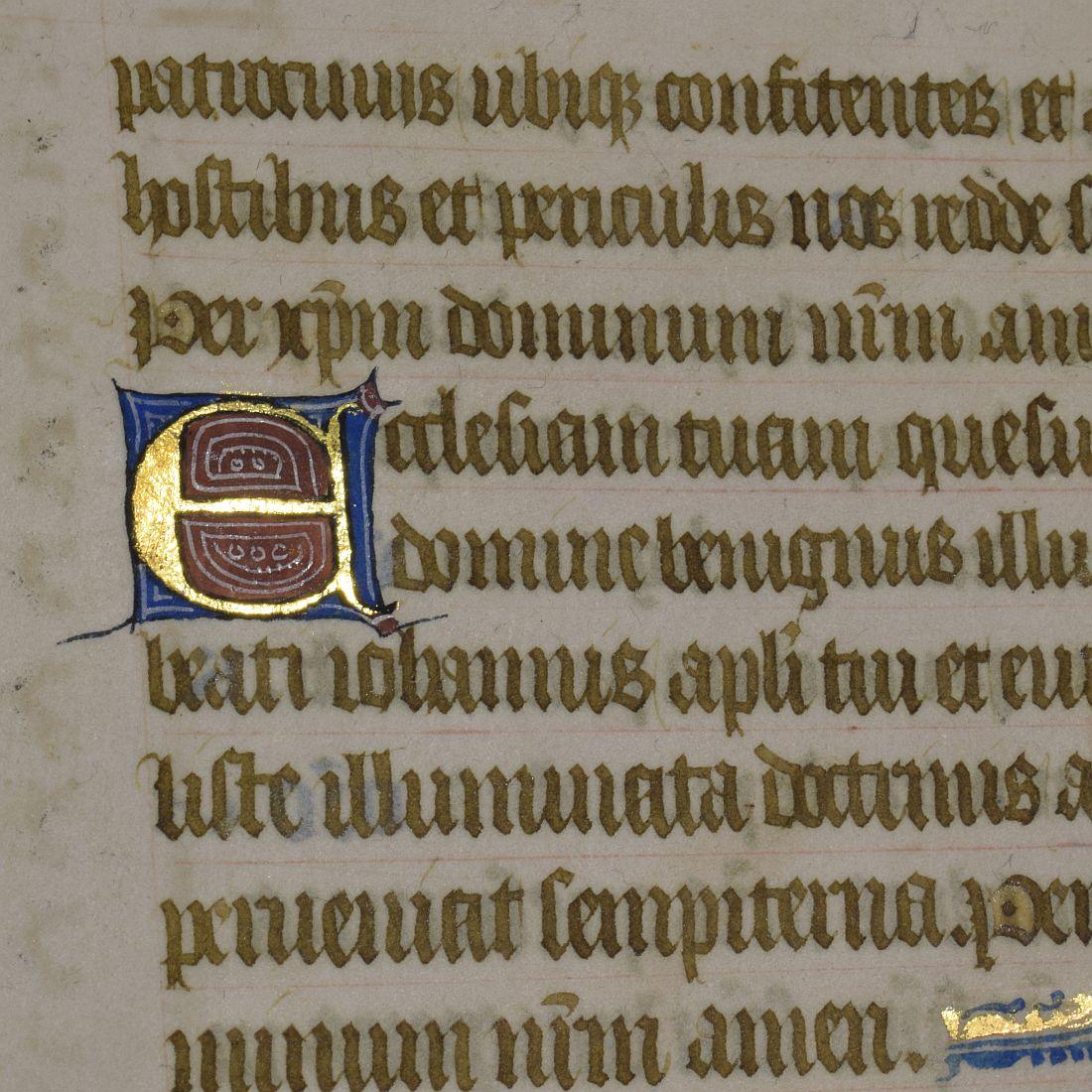 Parchment Paper Small 15th Century Illuminated Vellum Book Page, Handwriting