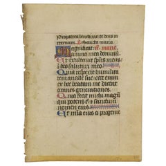 Small 15th Century Illuminated Vellum Book Page, Handwriting