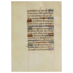 Small 15th Century Illuminated Vellum Book Page, Handwriting