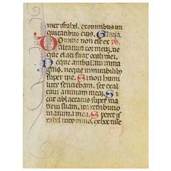 Small 15th Century Illuminated Vellum Book Page, Handwriting