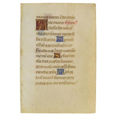 Small 15th Century Illuminated Vellum Book Page, Handwriting