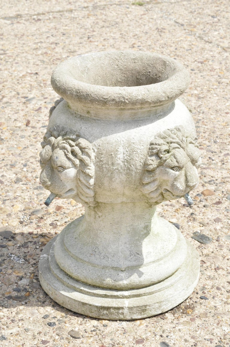 Small Cast Concrete Cement Garden Fountain with Lion Heads by