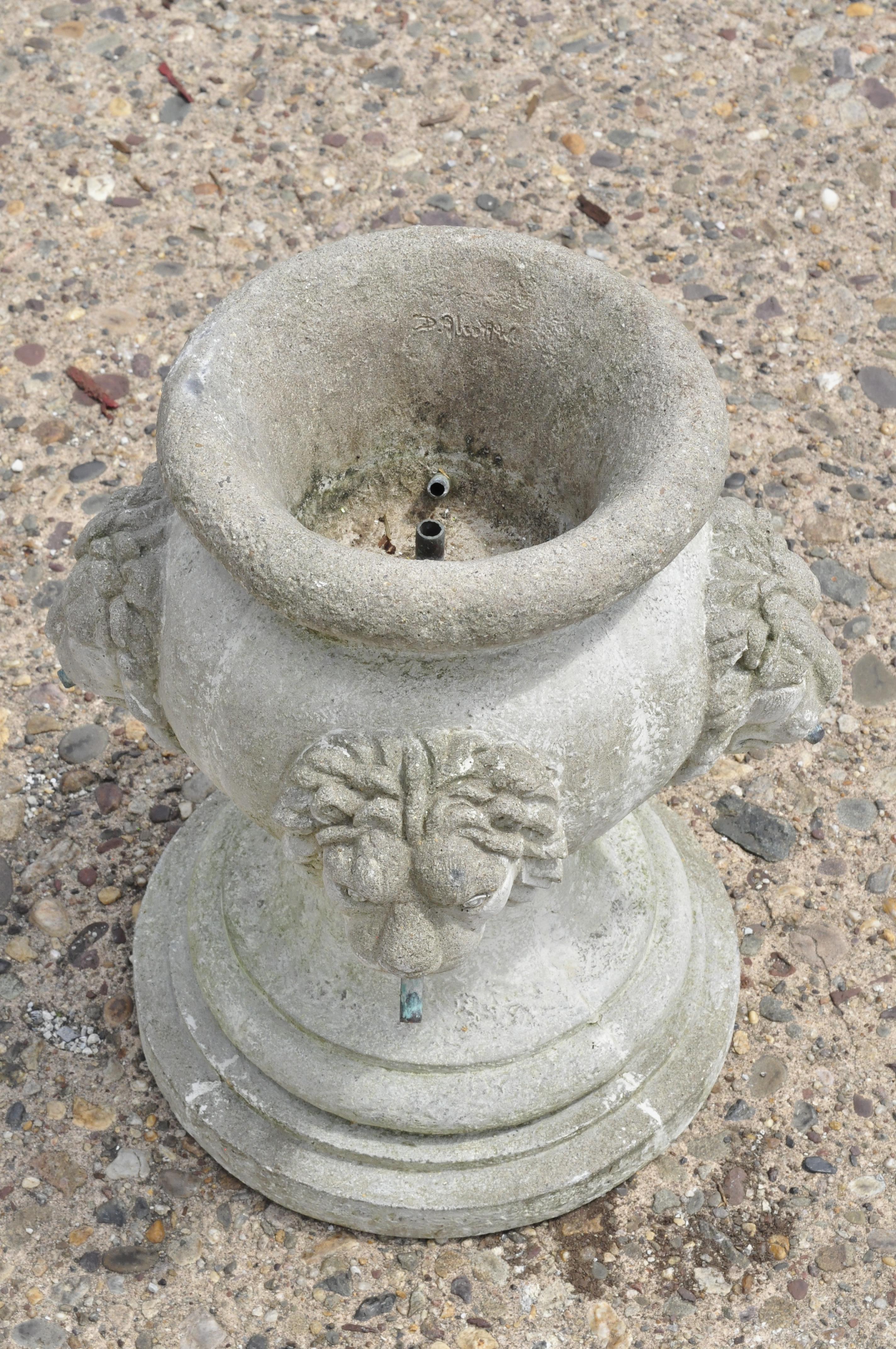 Empire Small Cast Concrete Cement Garden Fountain with Lion Heads by Massarelli
