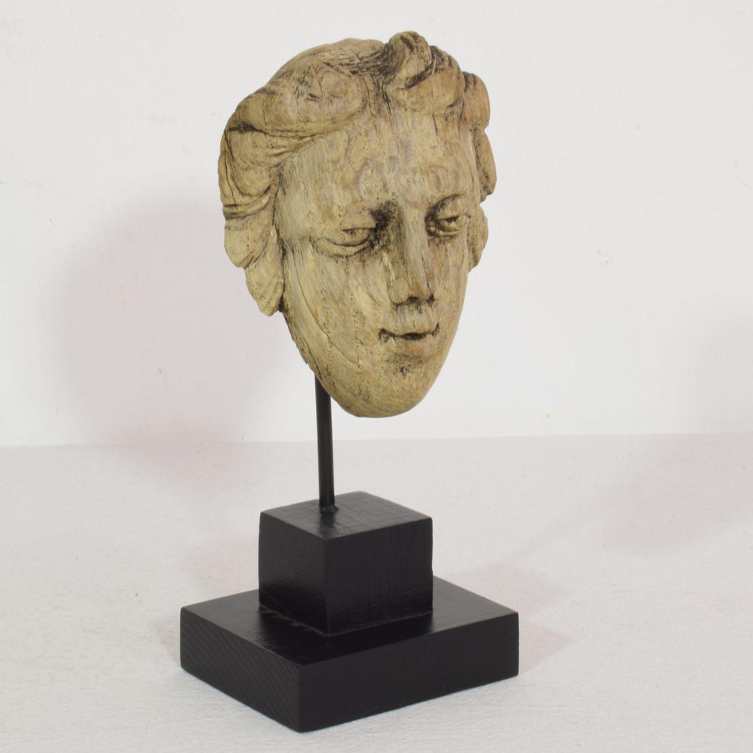 Baroque Small 17/ 18th Century French Carved Oak Head