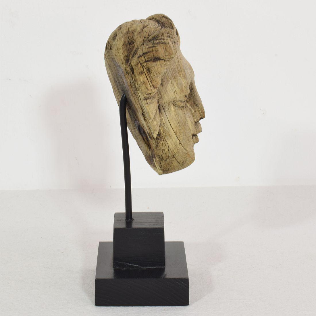 Hand-Carved Small 17/ 18th Century French Carved Oak Head