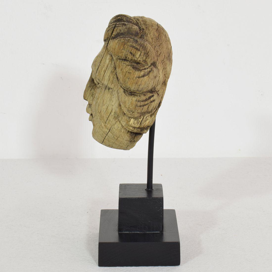 18th Century and Earlier Small 17/ 18th Century French Carved Oak Head