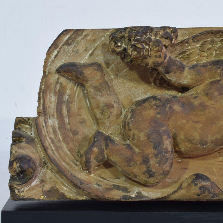 Small 17/18th Century French Carved Wooden Panel with Angel at 1stDibs