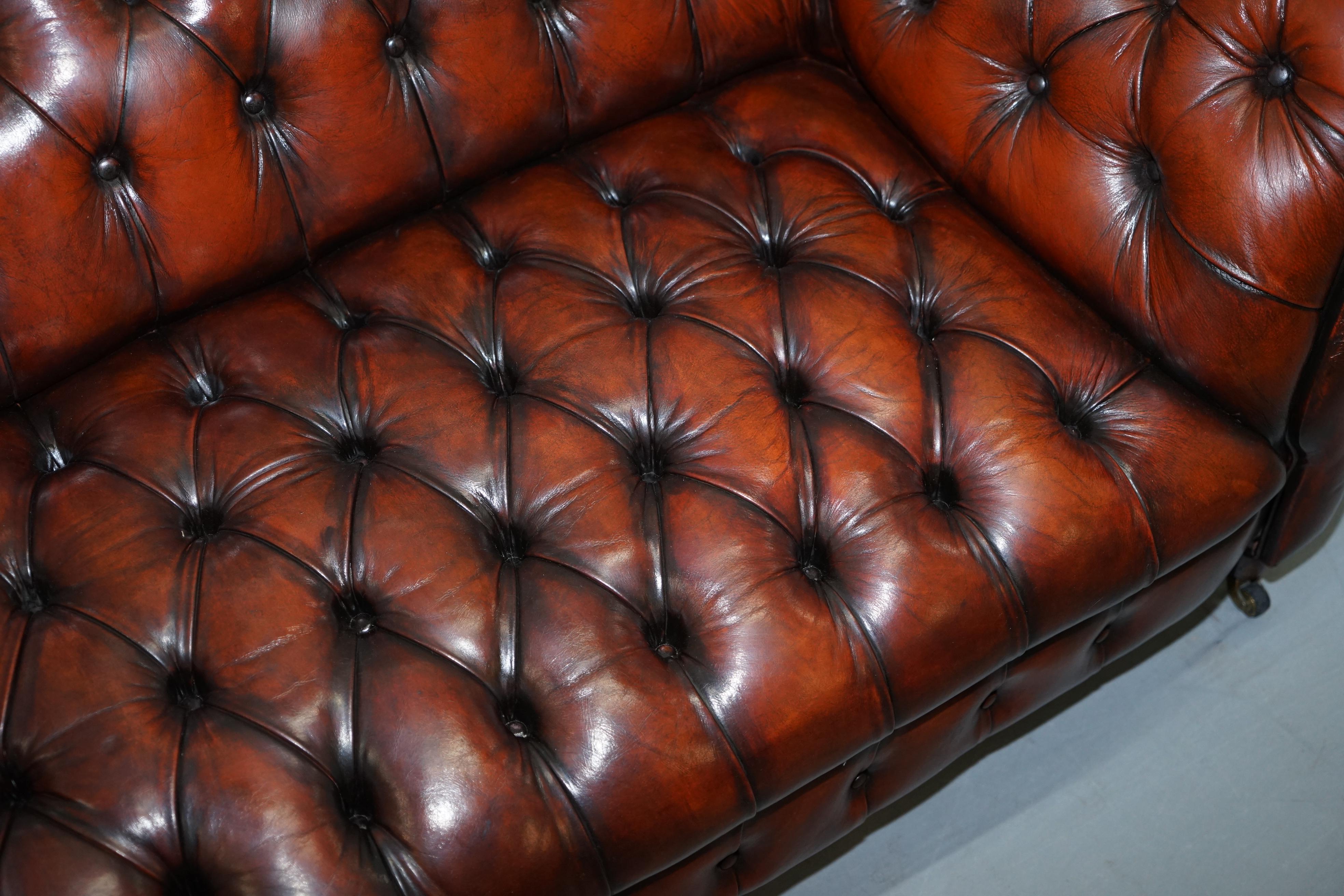 Small Restored Chesterfield Victorian Whisky Brown Leather Sofa For Sale 3