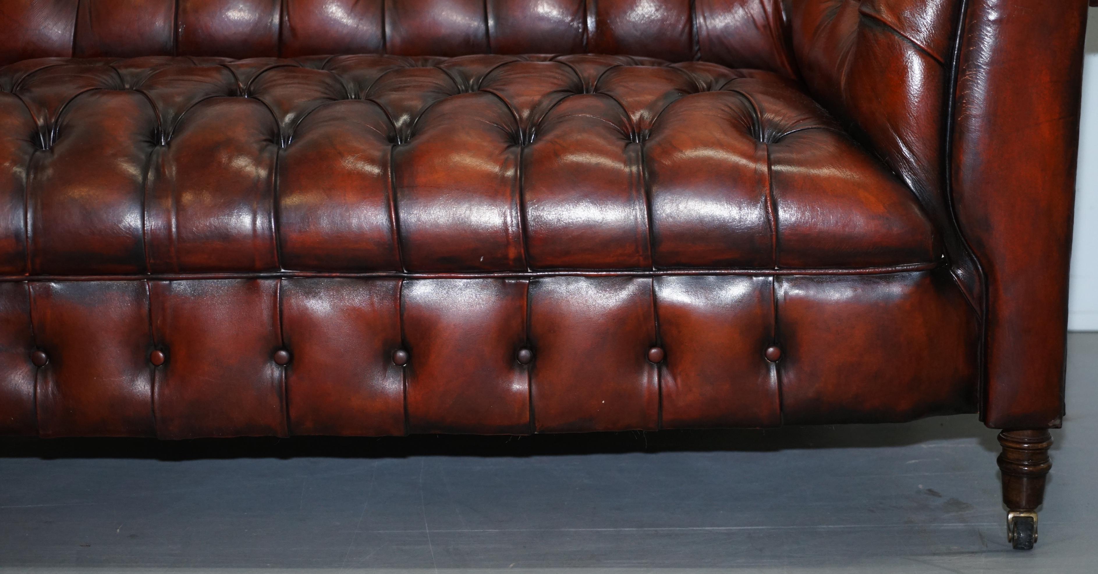 Small Restored Chesterfield Victorian Whisky Brown Leather Sofa For Sale 4