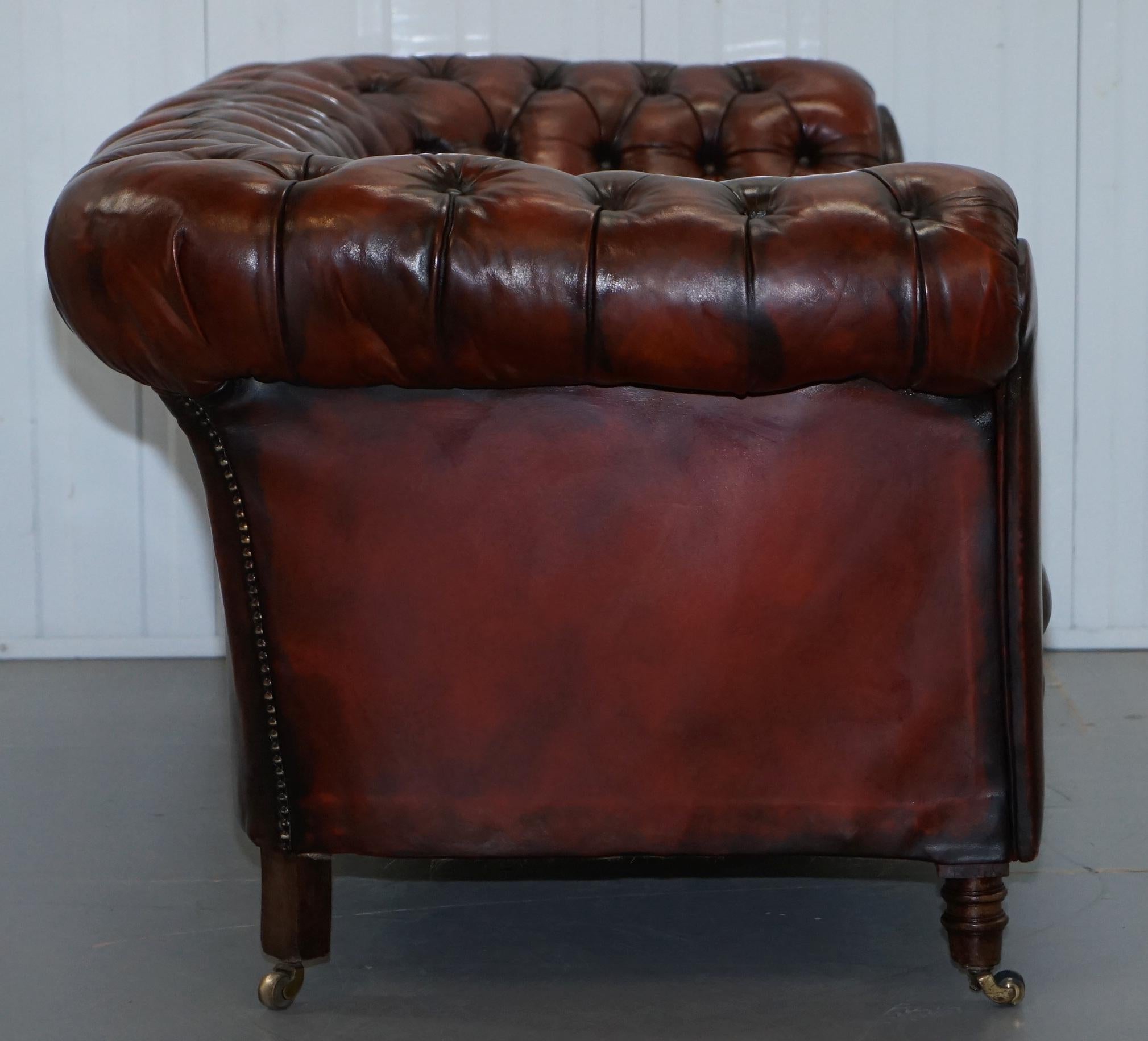 Small Restored Chesterfield Victorian Whisky Brown Leather Sofa For Sale 8