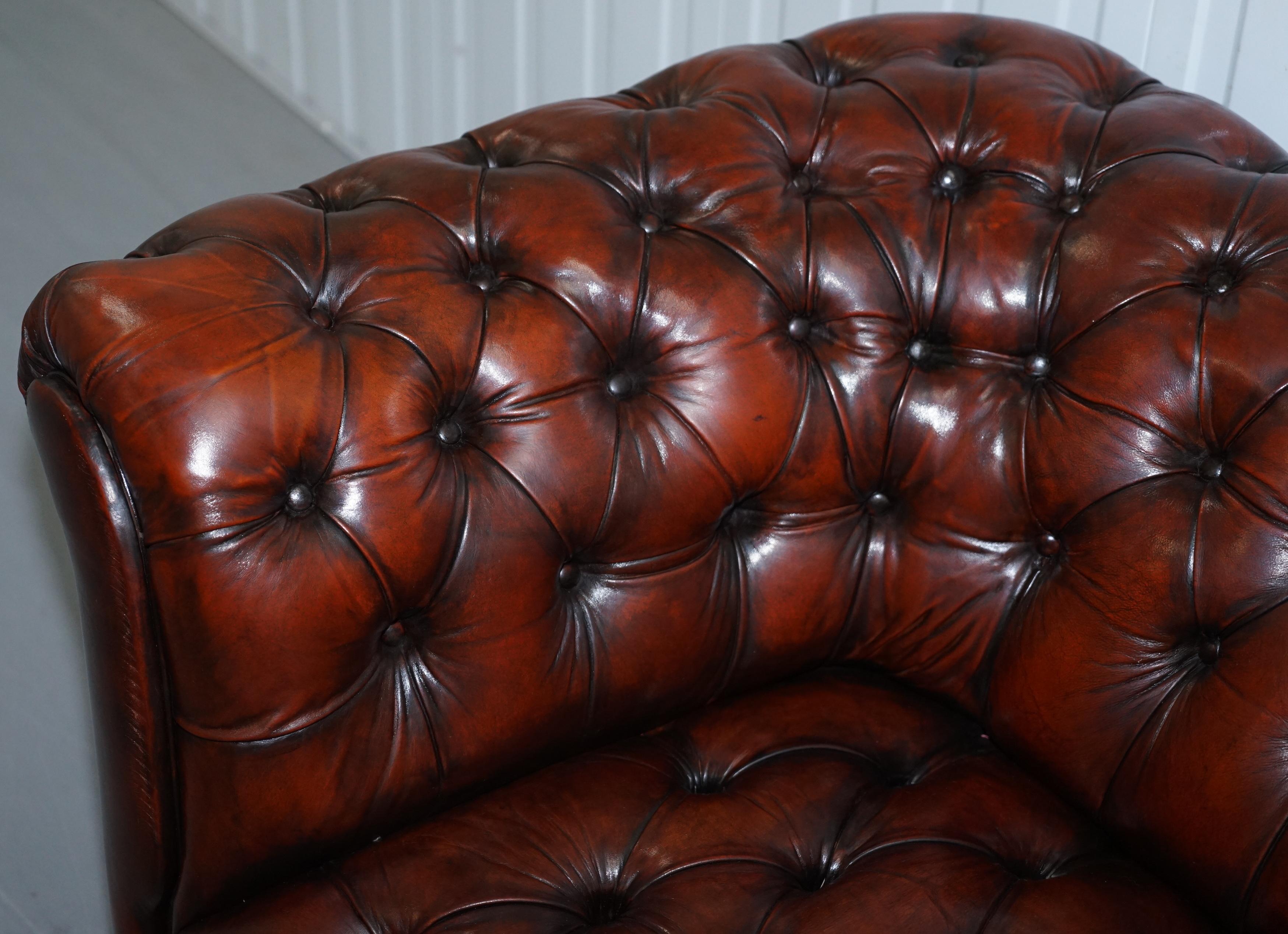 Hand-Carved Small Restored Chesterfield Victorian Whisky Brown Leather Sofa For Sale