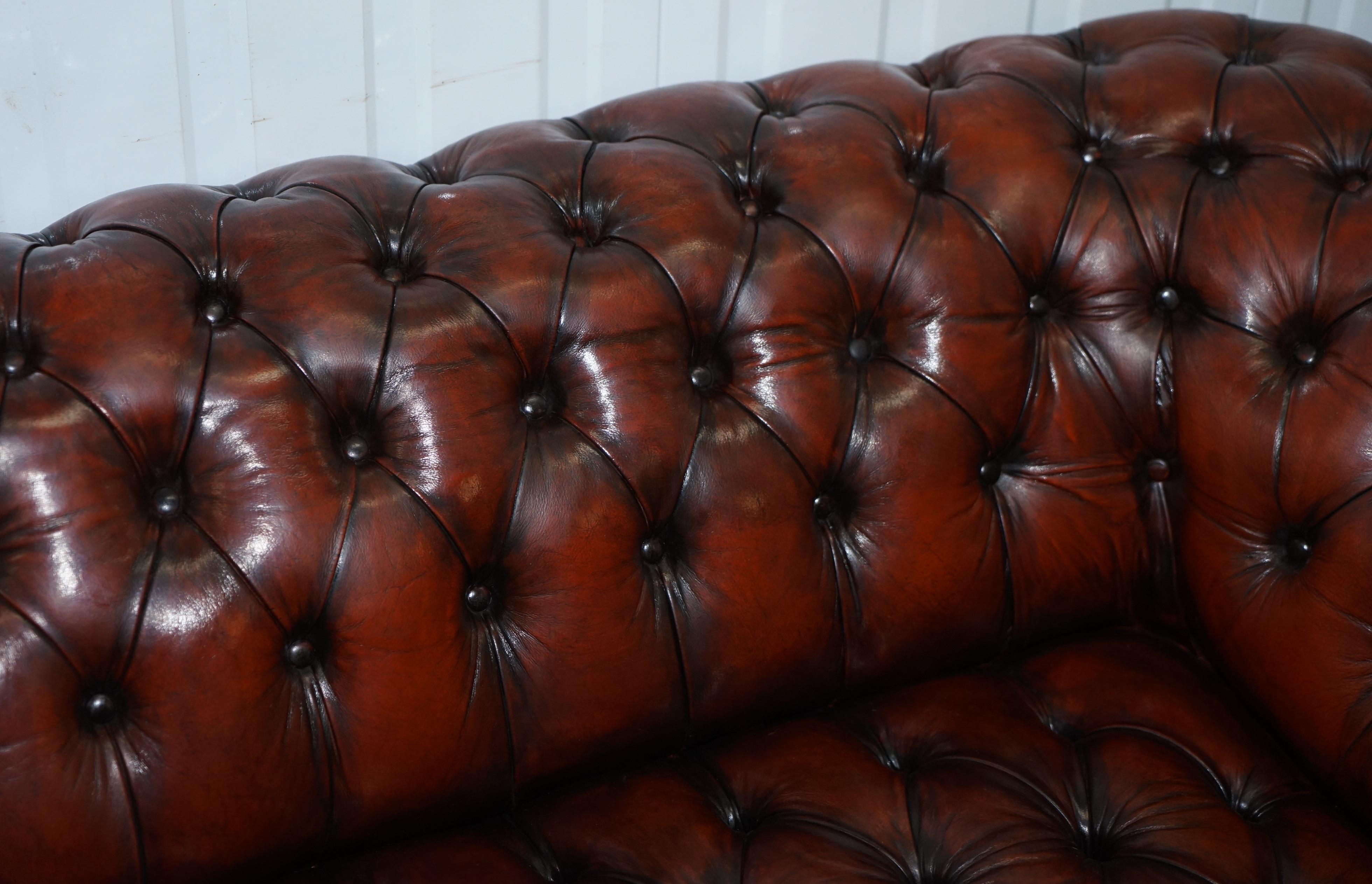 19th Century Small Restored Chesterfield Victorian Whisky Brown Leather Sofa For Sale