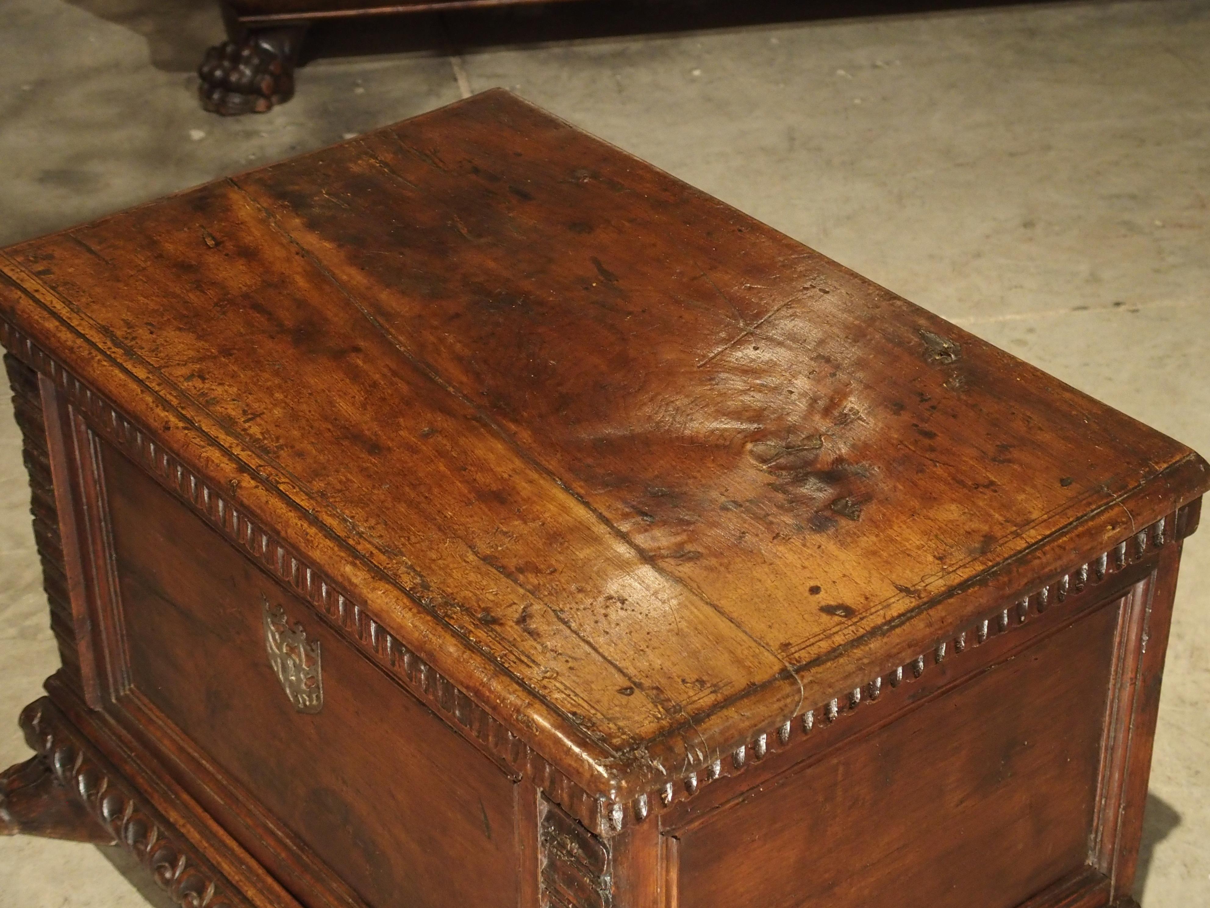 Small 17th Century and Later Walnut Wood Trunk from Northern Italy 2