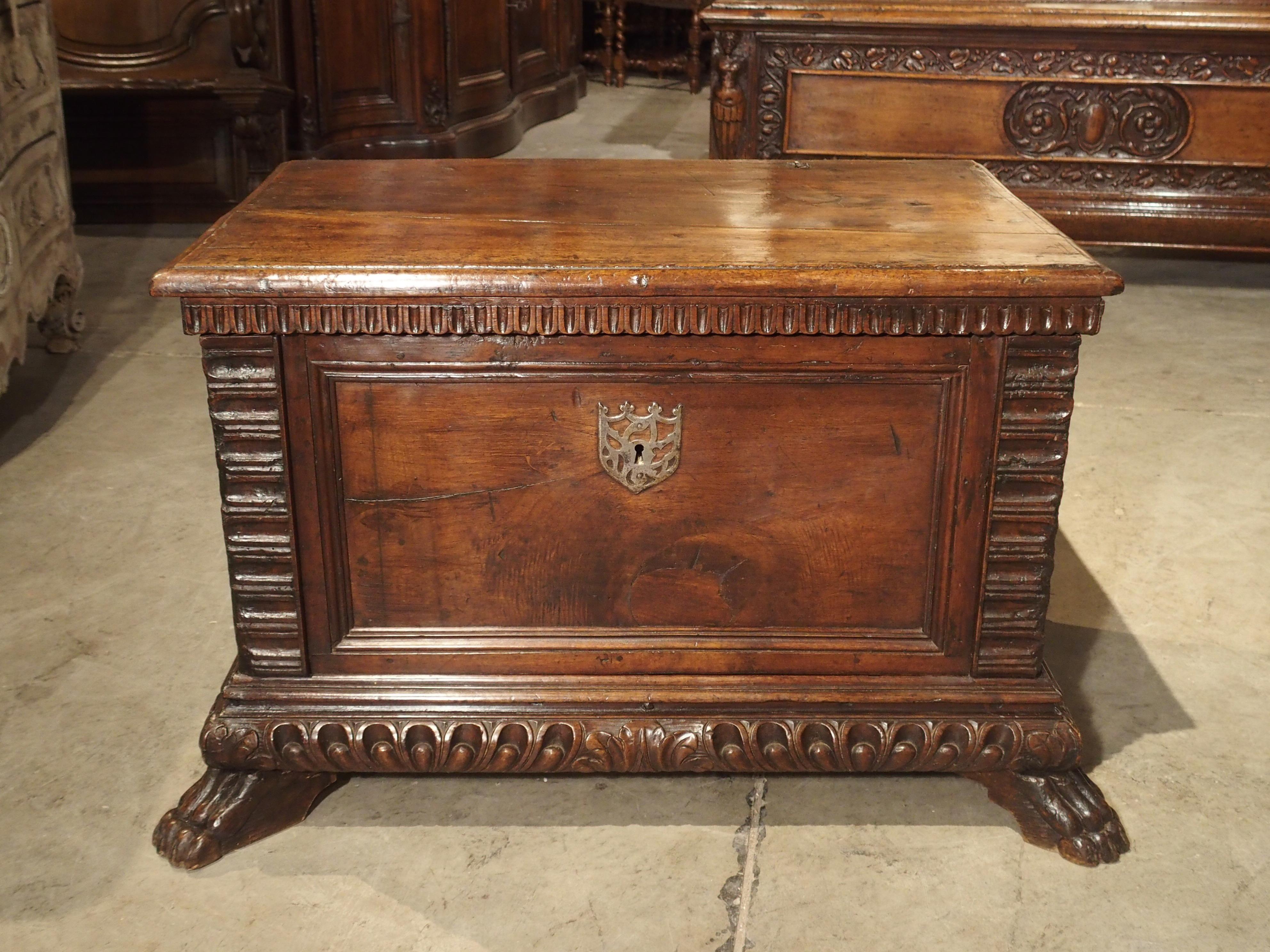 Italian Small 17th Century and Later Walnut Wood Trunk from Northern Italy