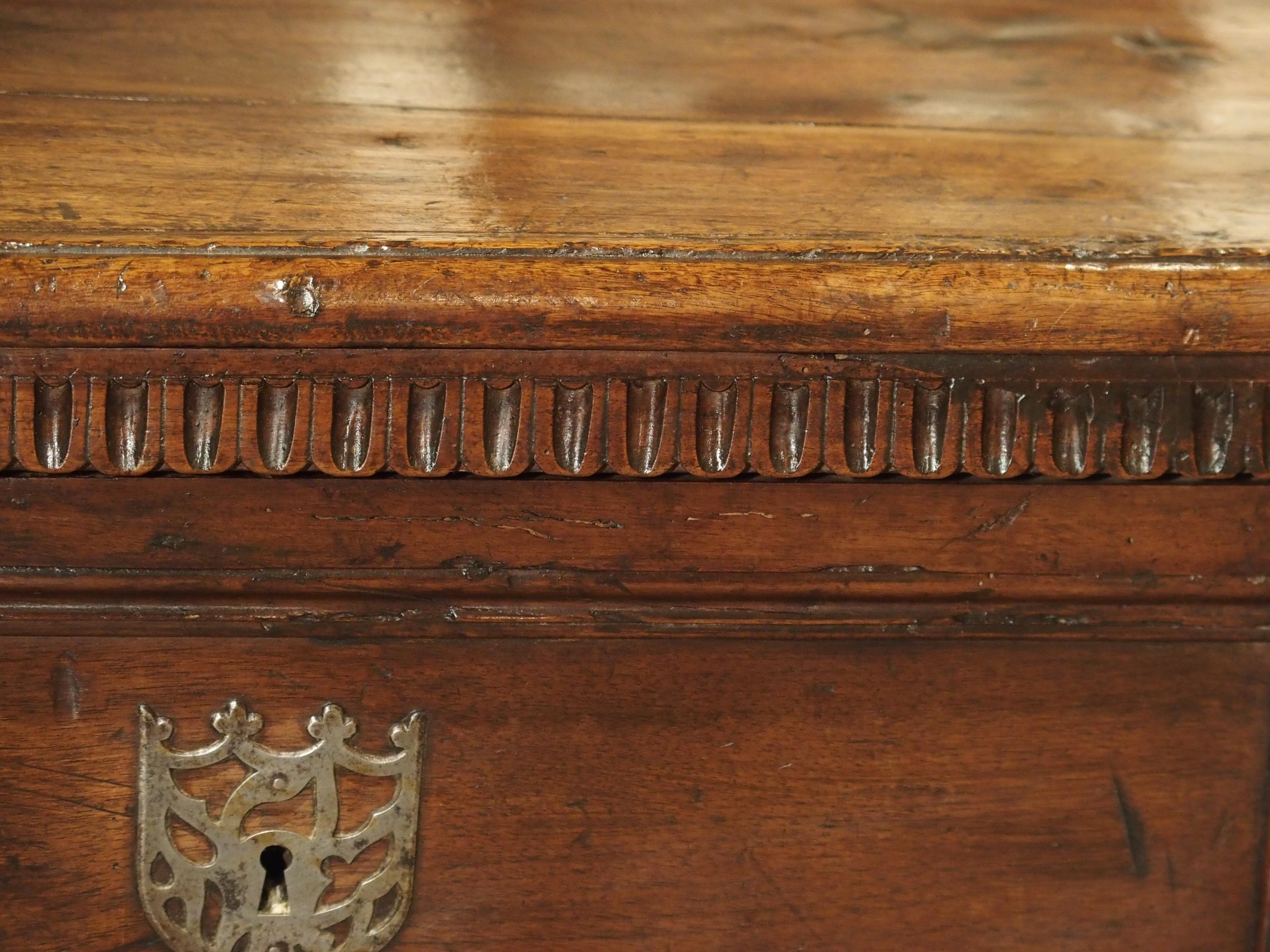 Hand-Carved Small 17th Century and Later Walnut Wood Trunk from Northern Italy