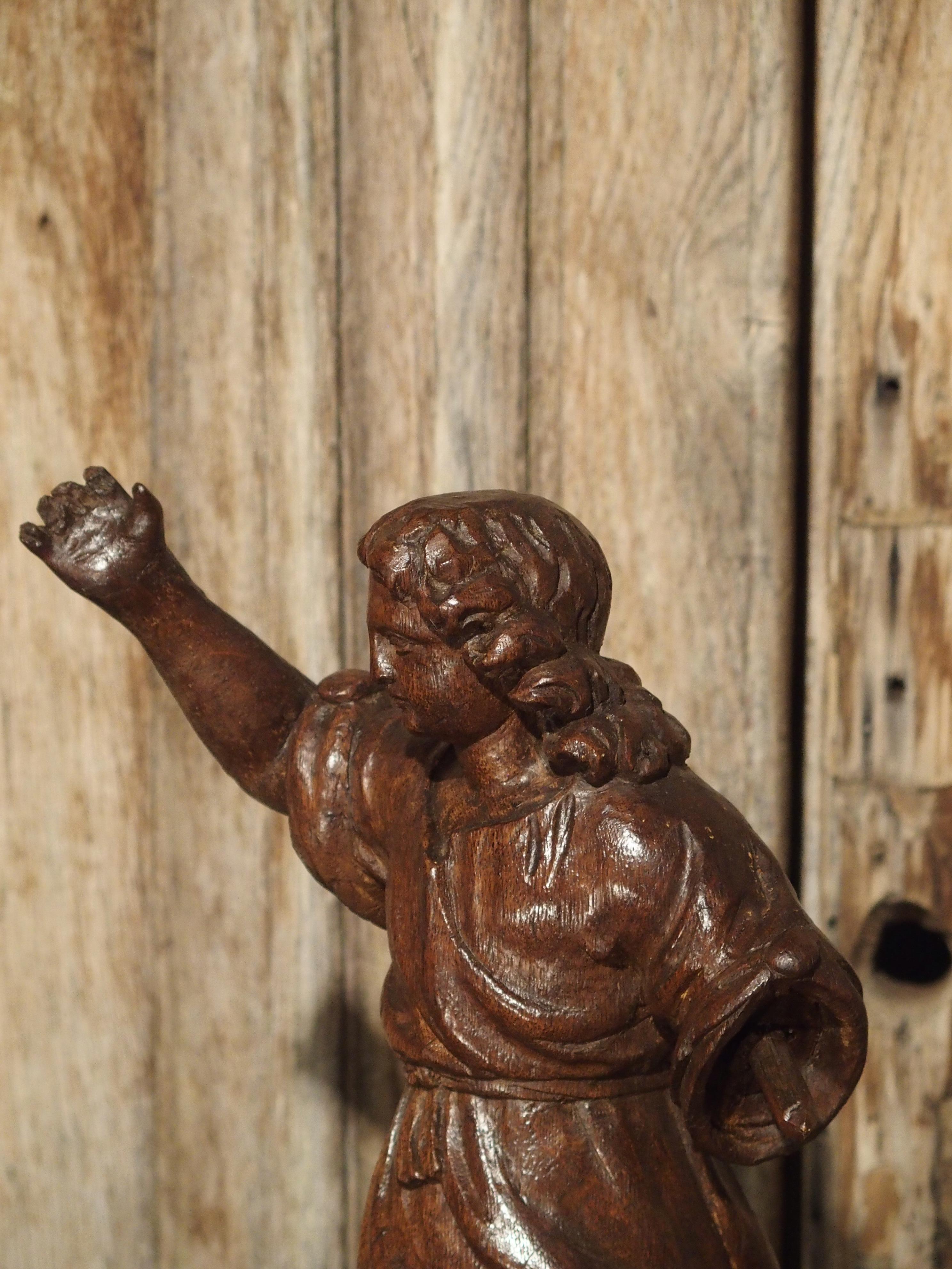 Small 17th Century Carved Oak Statue from France For Sale 2