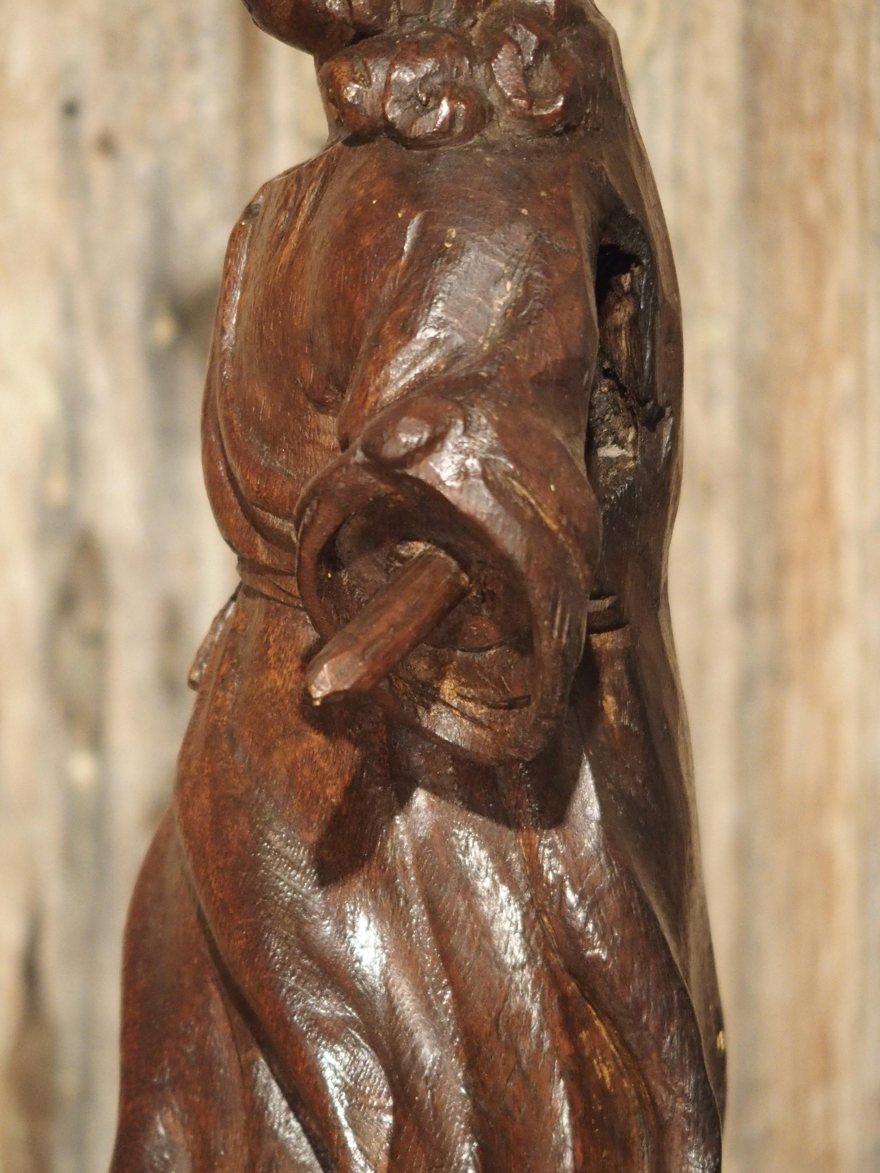 Small 17th Century Carved Oak Statue from France For Sale 3
