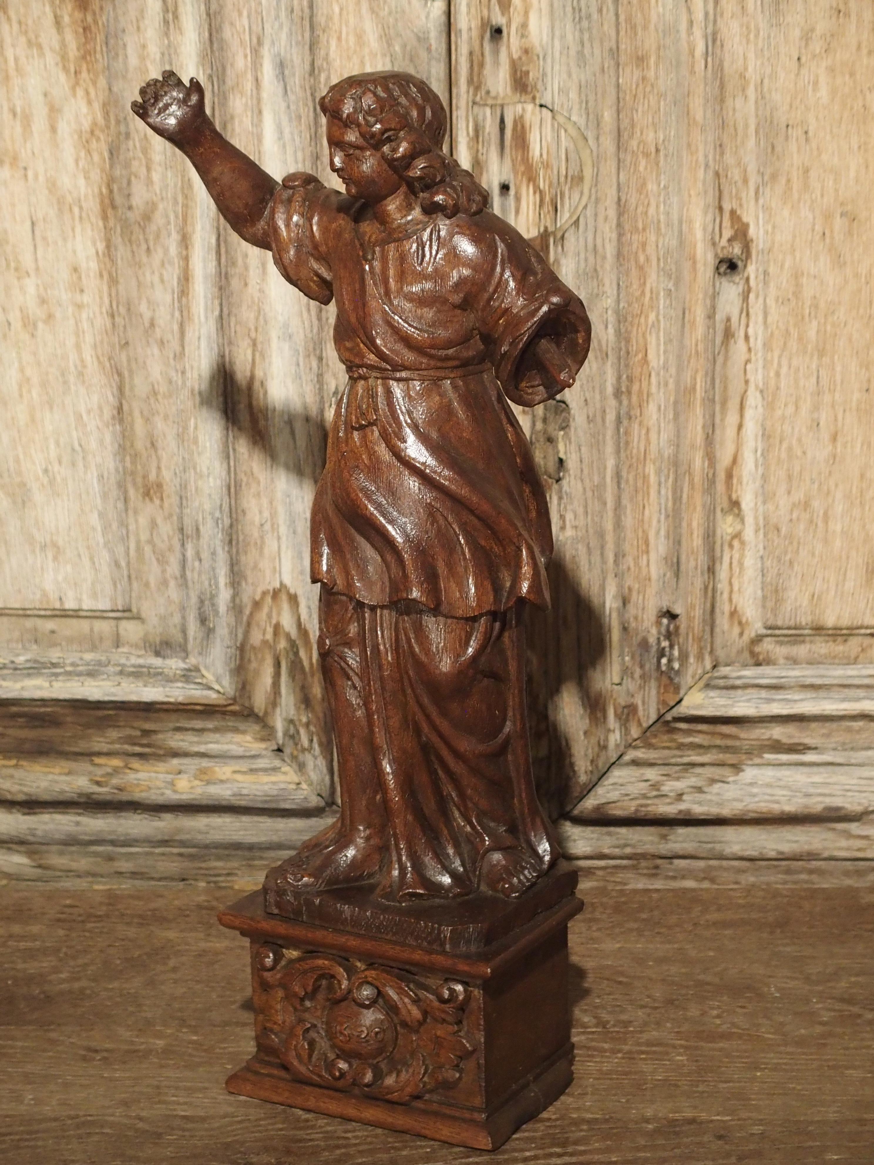 Small 17th Century Carved Oak Statue from France For Sale 5