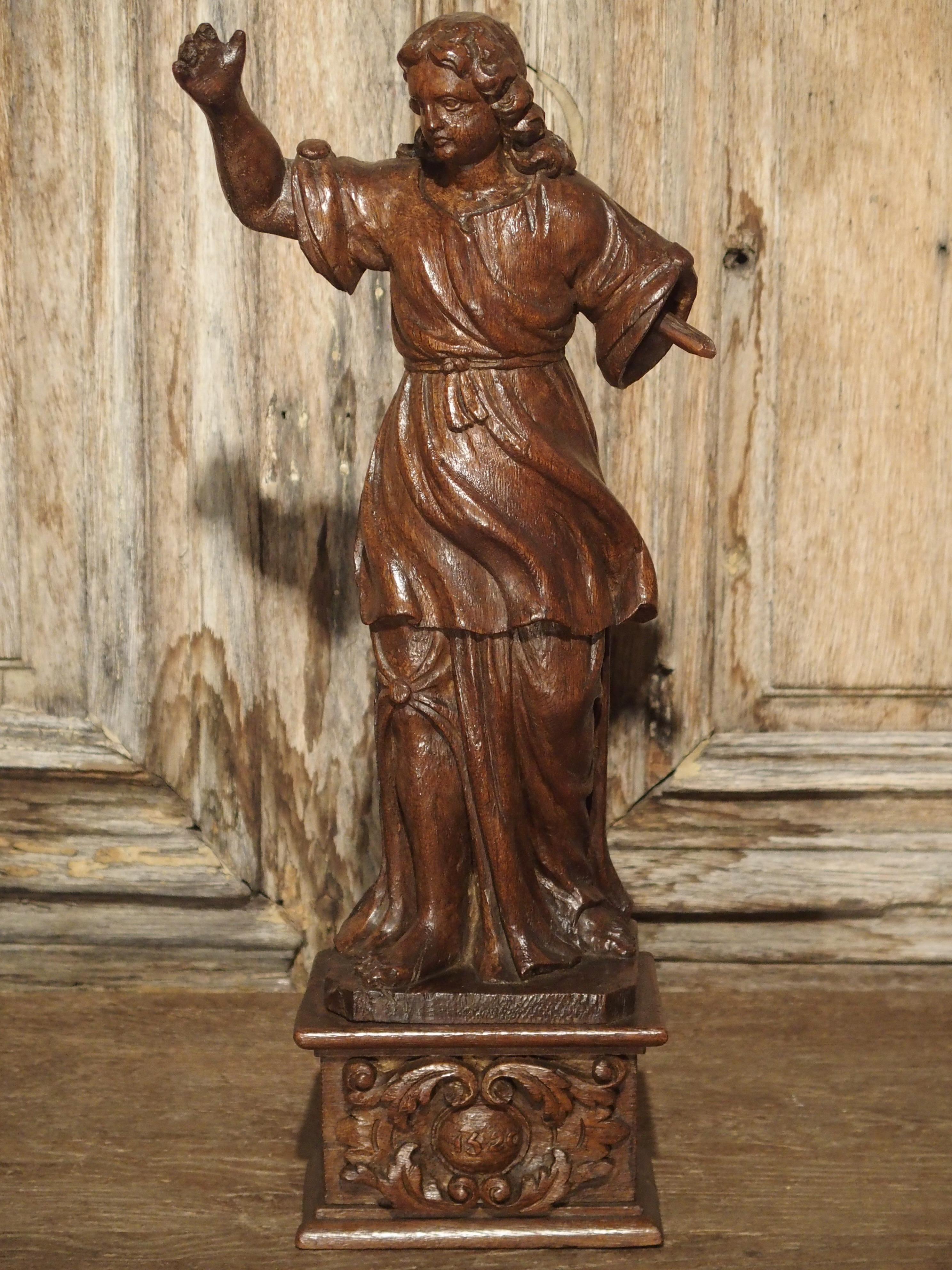 Small 17th Century Carved Oak Statue from France For Sale 10