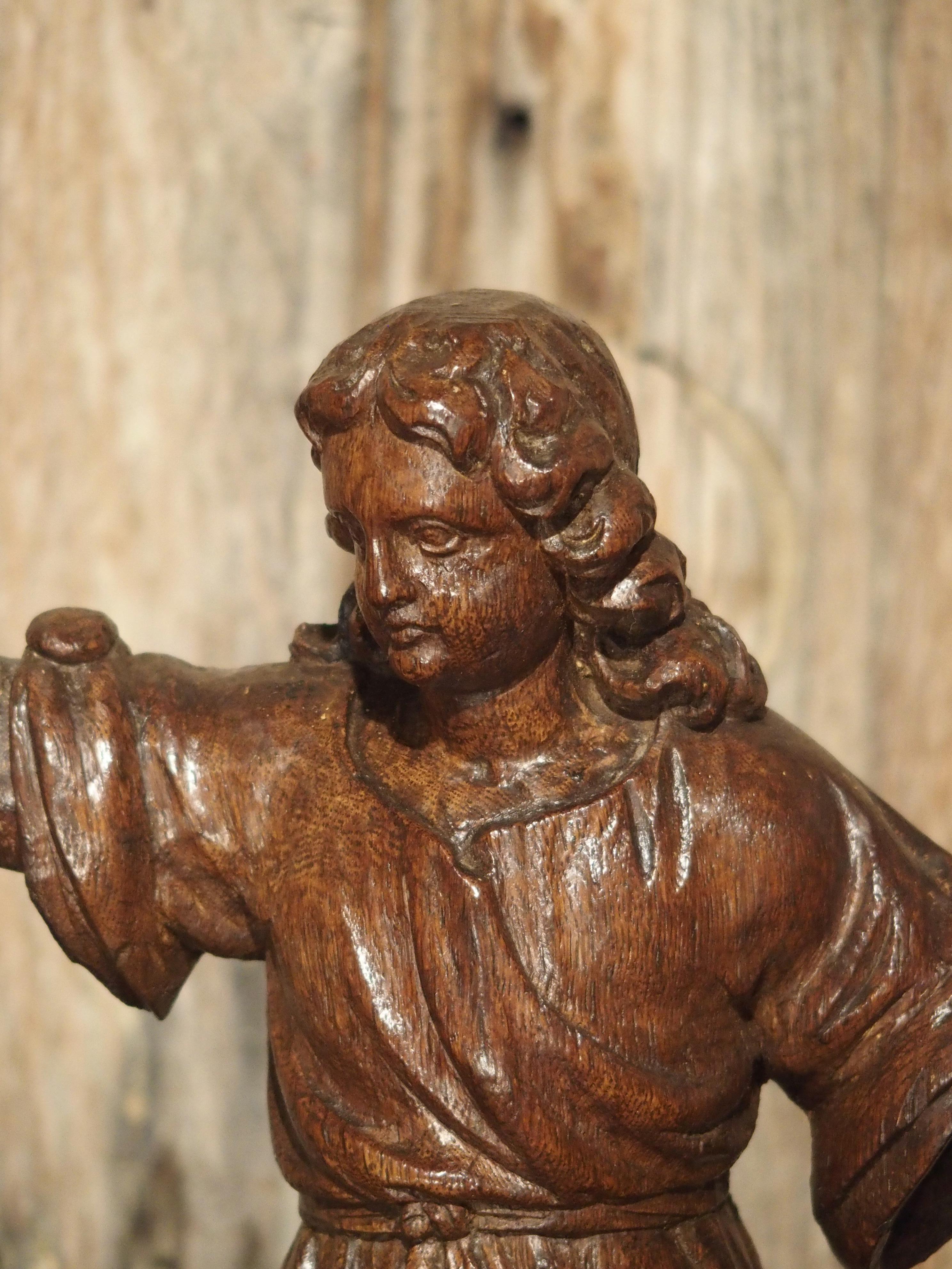 French Small 17th Century Carved Oak Statue from France For Sale