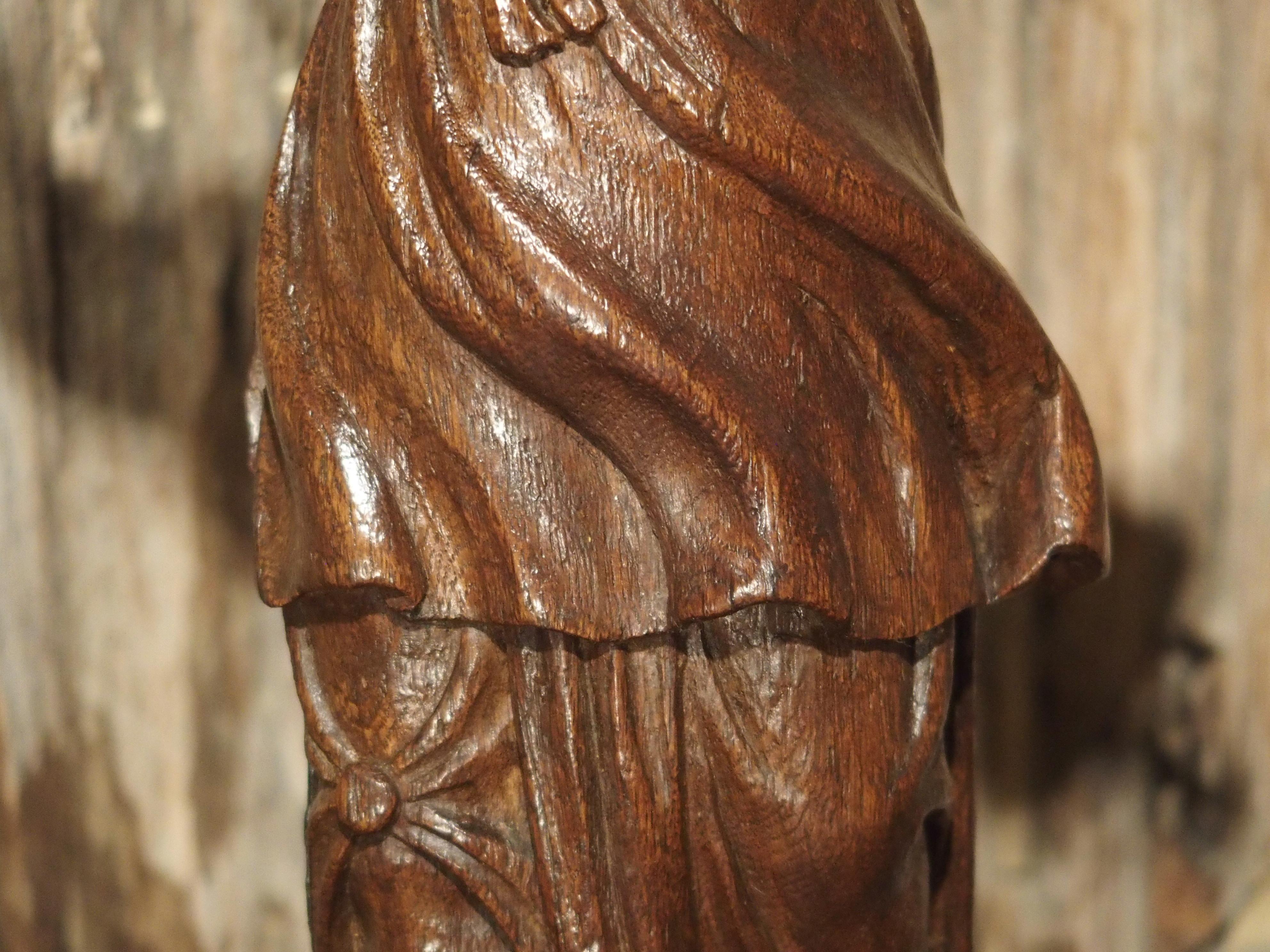 Small 17th Century Carved Oak Statue from France In Good Condition For Sale In Dallas, TX