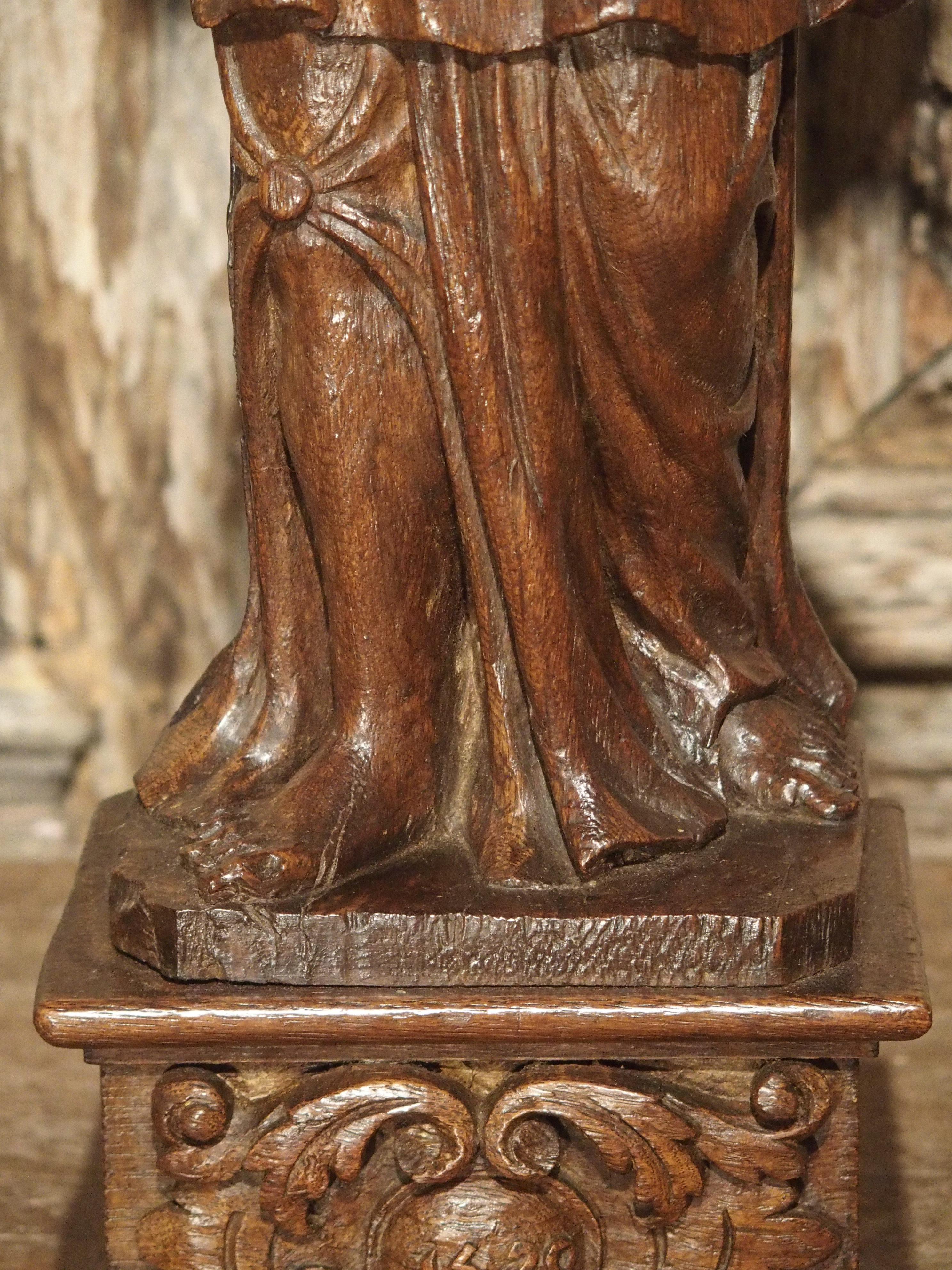 18th Century and Earlier Small 17th Century Carved Oak Statue from France For Sale