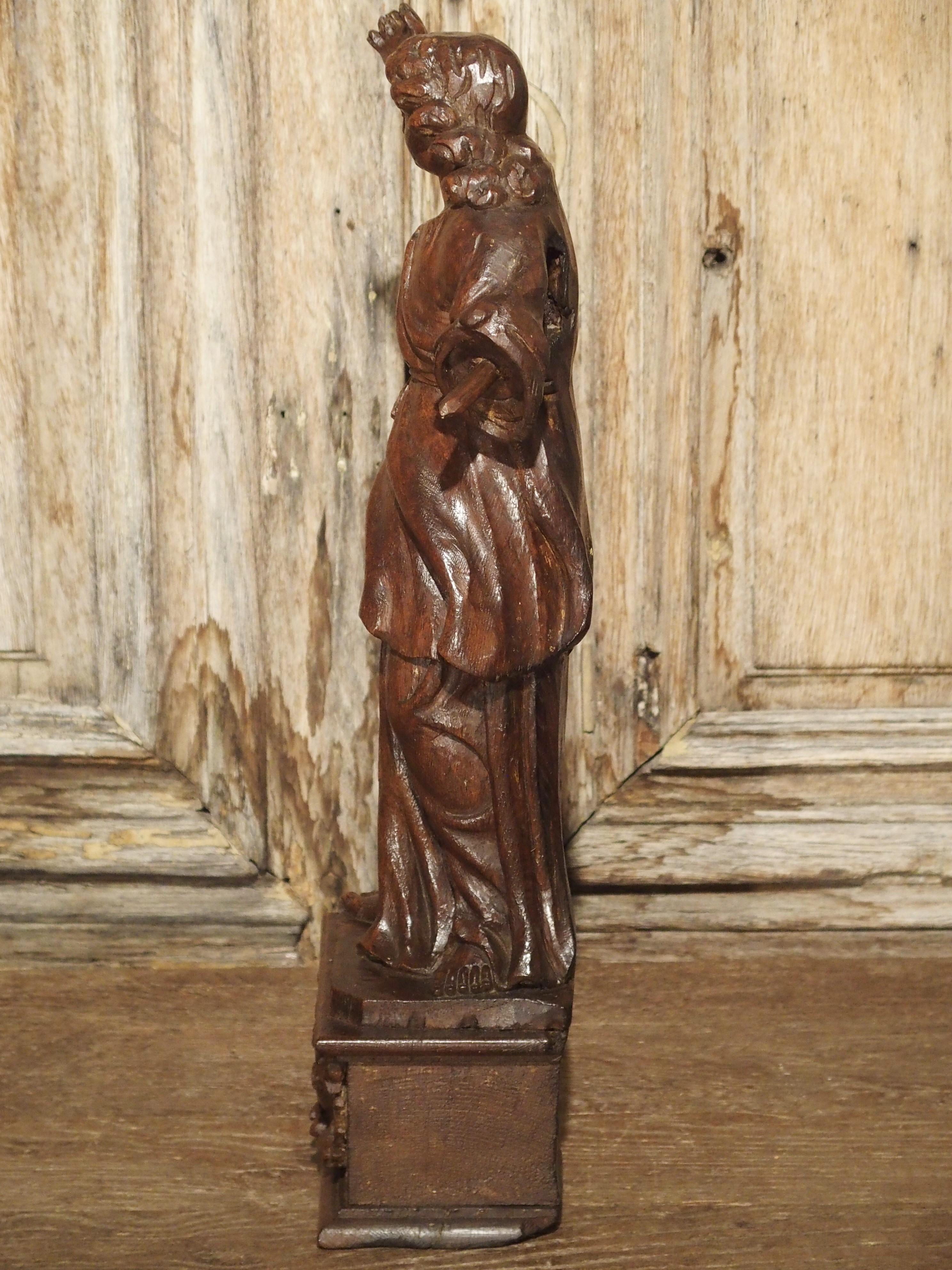 Wood Small 17th Century Carved Oak Statue from France For Sale