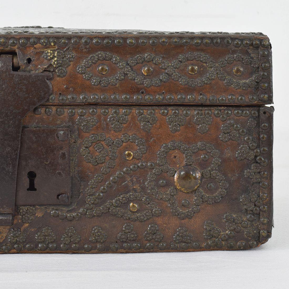 Small 17th Century, French Coffer or Box in Leather 4