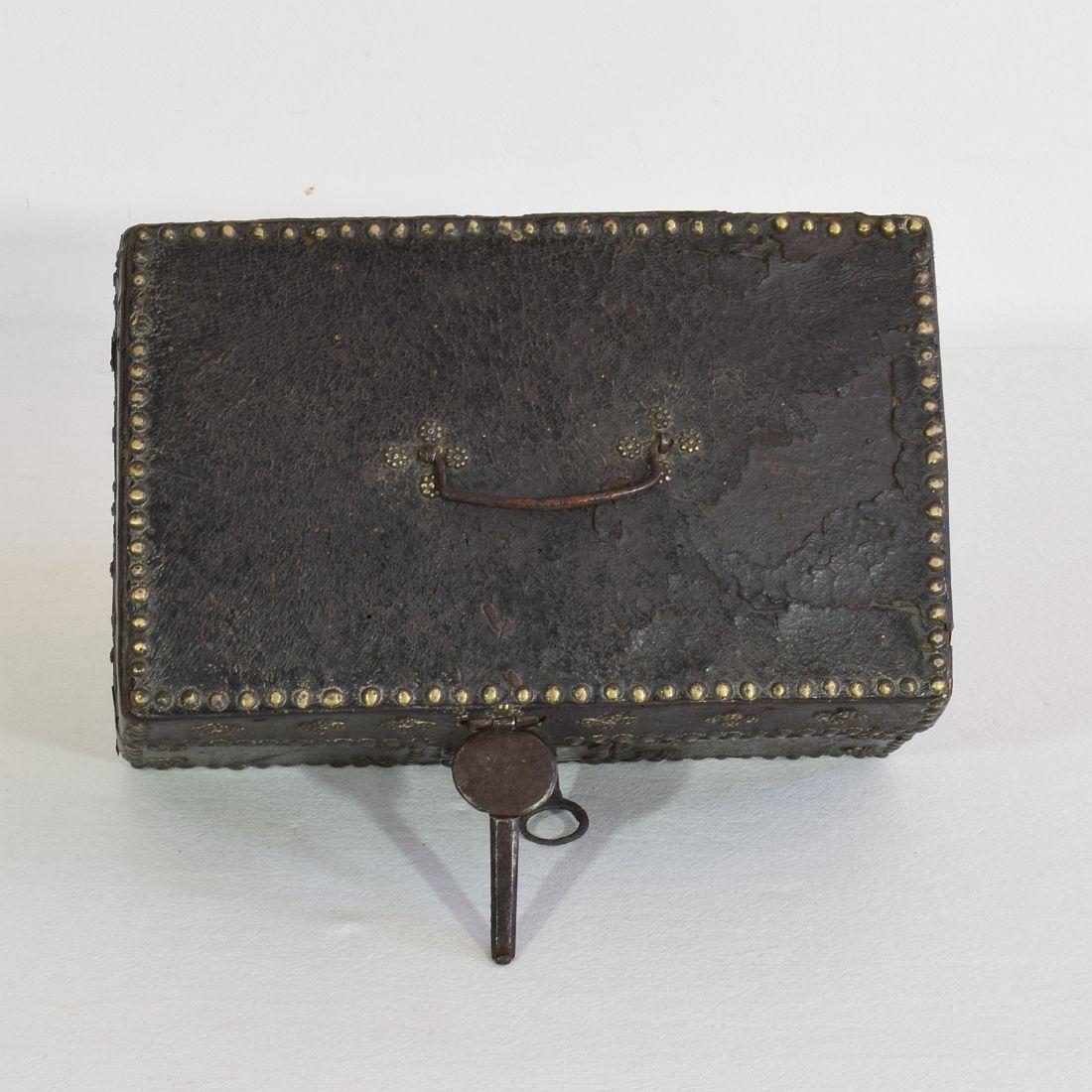 Small 17th Century, French Coffer or Box in Leather 4