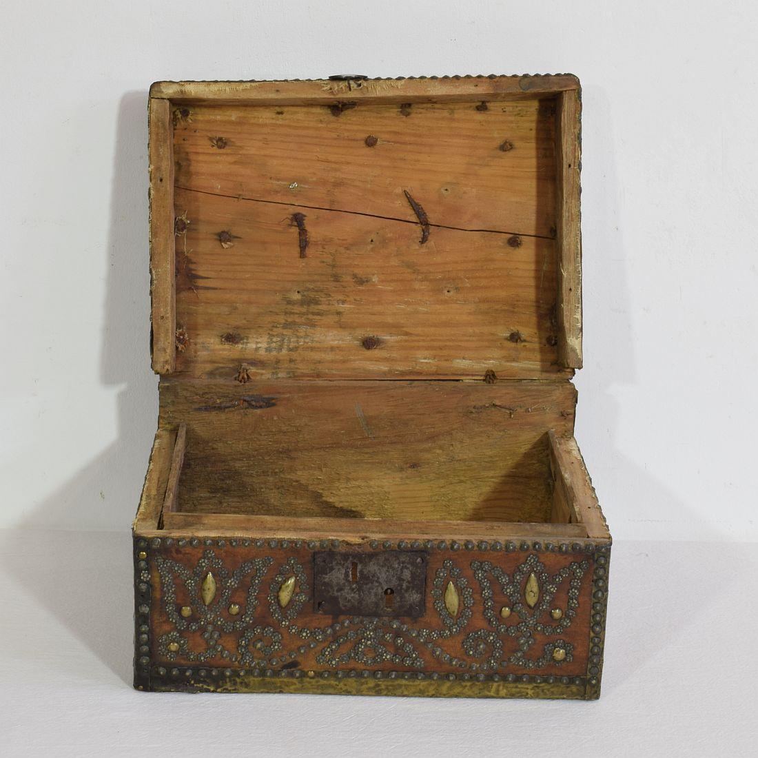 Small 17th Century, French Coffer or Box in Leather For Sale 4