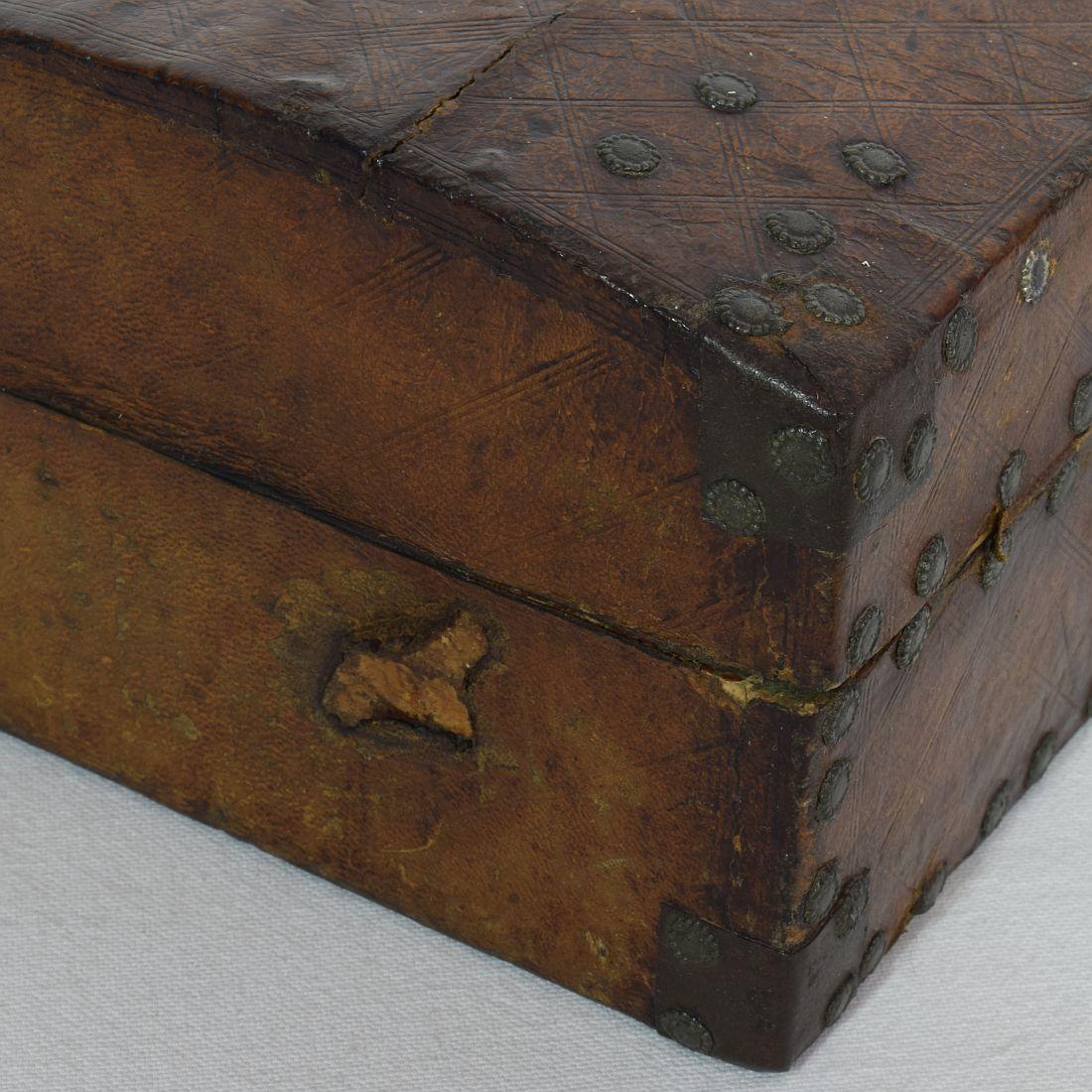 Small 17th Century, French Coffer or Box in Leather For Sale 5