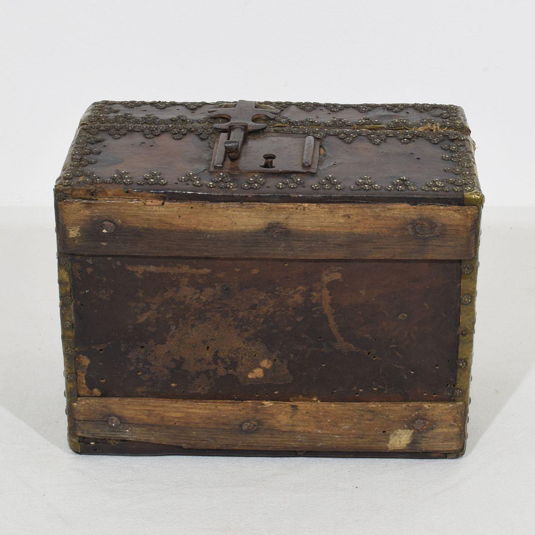 Small 17th Century, French Coffer or Box in Leather For Sale 4
