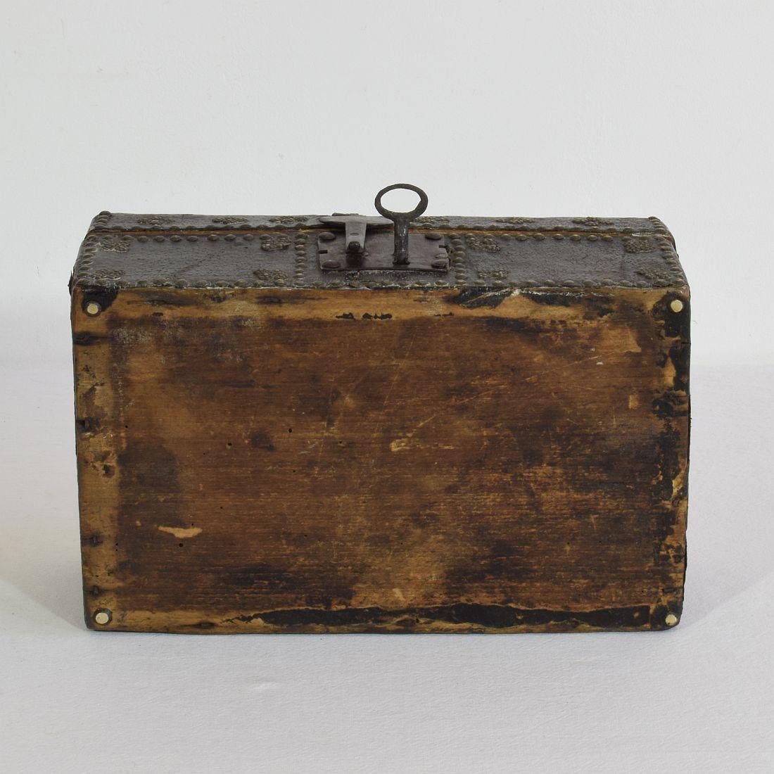 Small 17th Century, French Coffer or Box in Leather 5