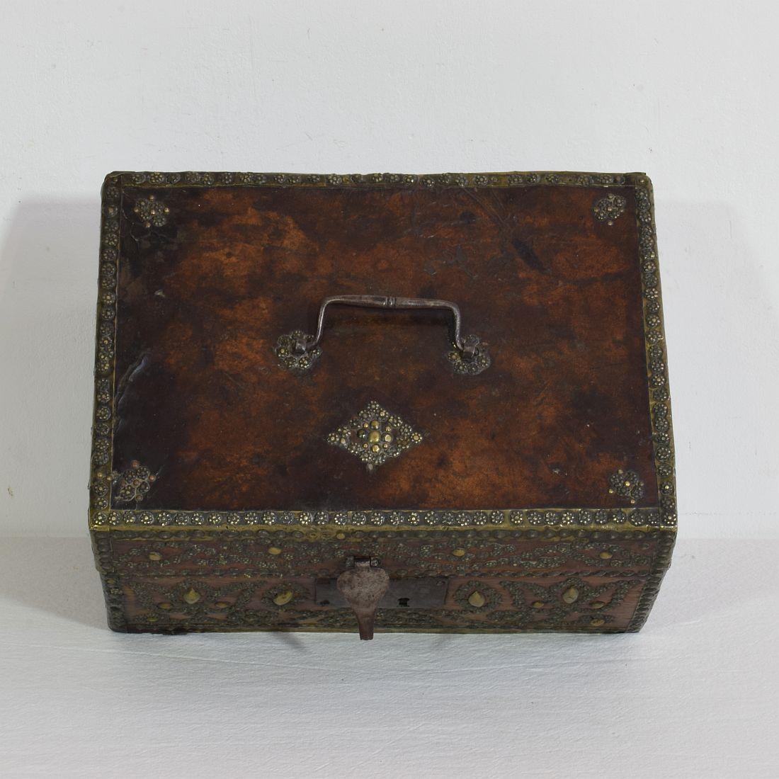 Small 17th Century, French Coffer or Box in Leather 5