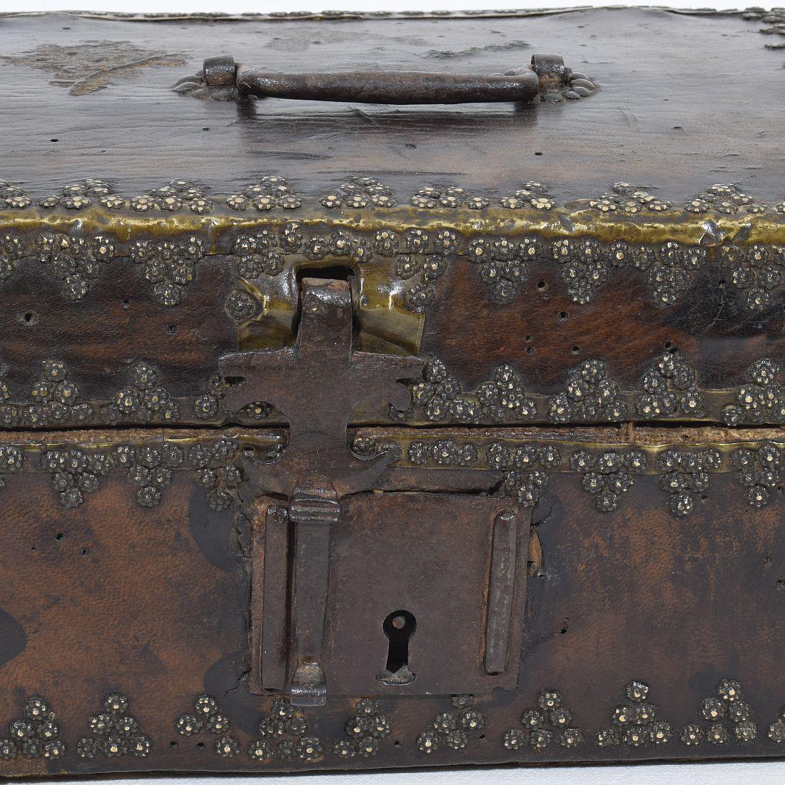 Small 17th Century, French Coffer or Box in Leather For Sale 5