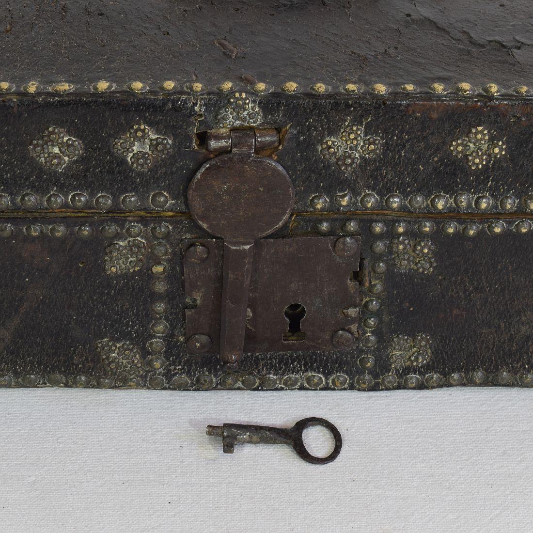 Small 17th Century, French Coffer or Box in Leather 6