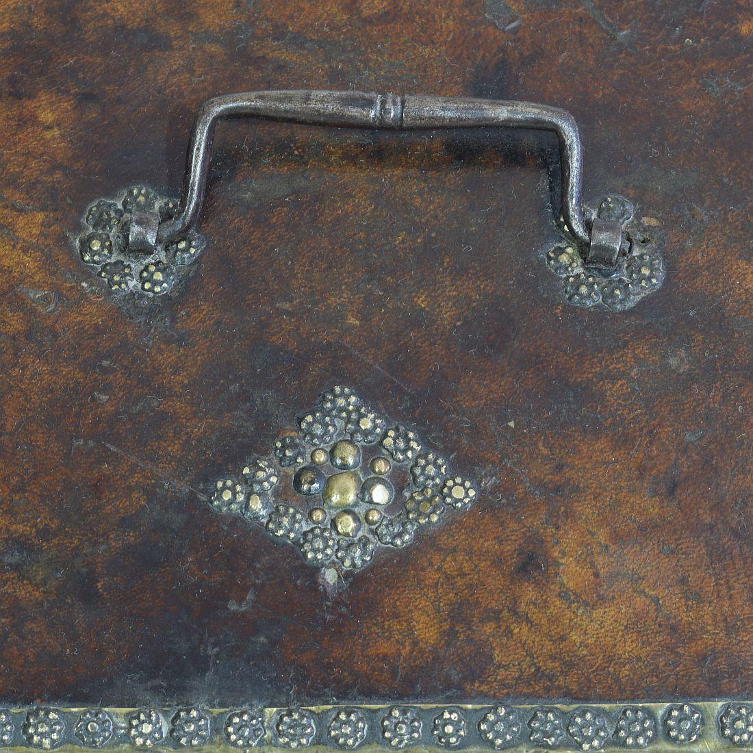 Small 17th Century, French Coffer or Box in Leather For Sale 6