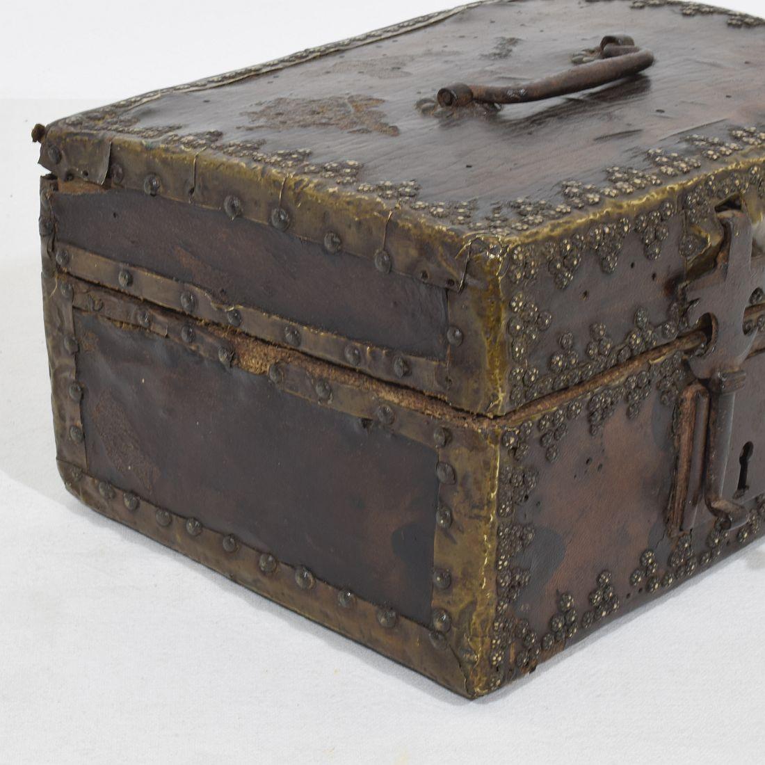 Small 17th Century, French Coffer or Box in Leather For Sale 6