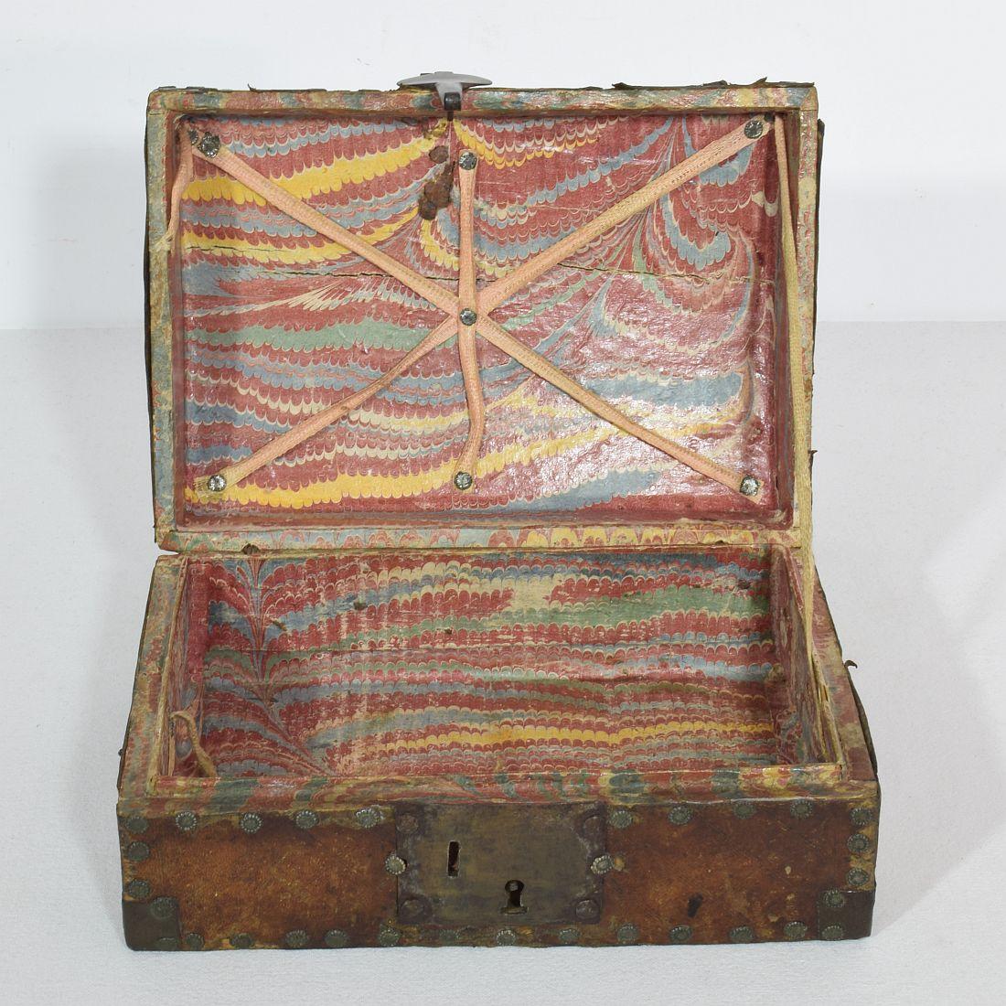 Small 17th Century, French Coffer or Box in Leather For Sale 8