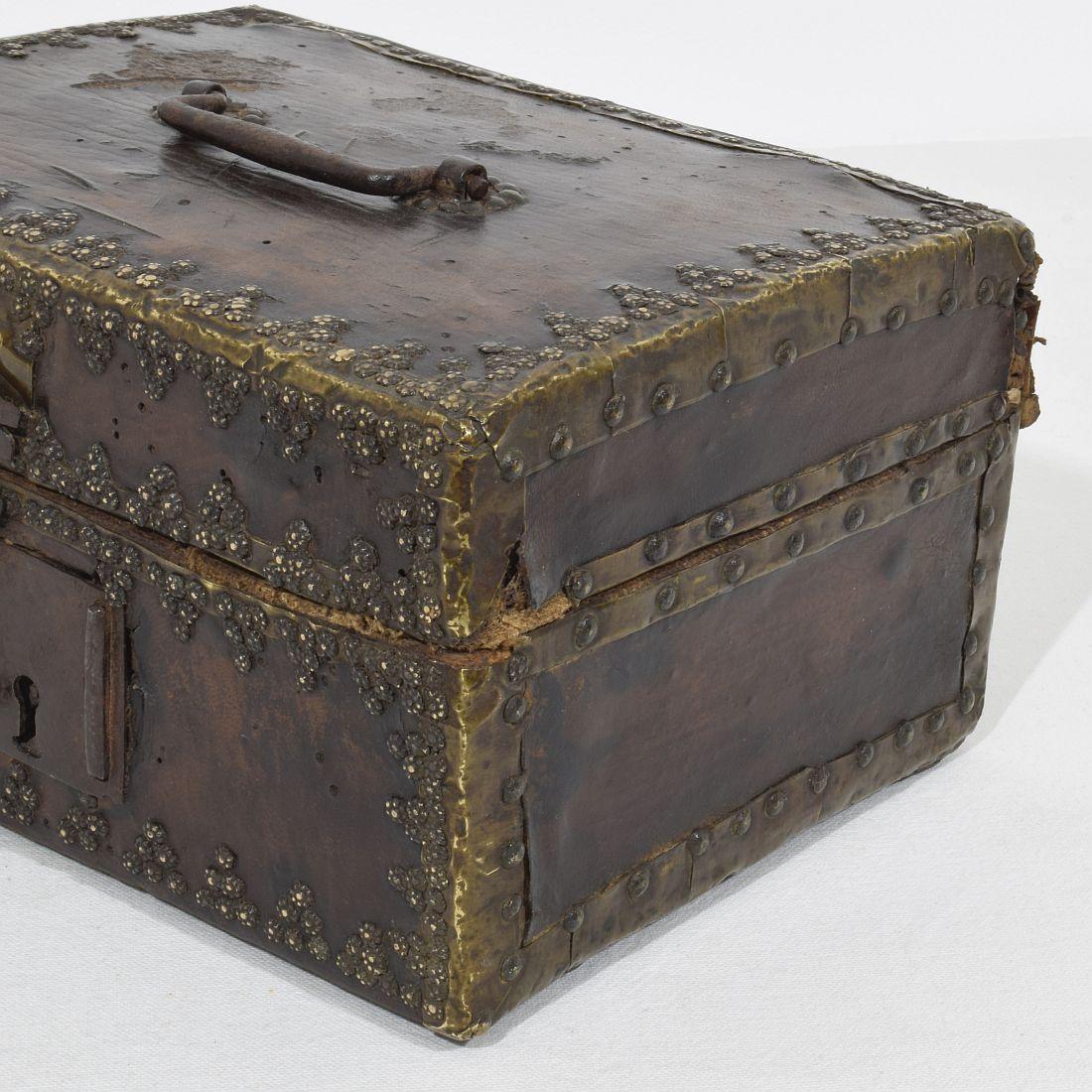Small 17th Century, French Coffer or Box in Leather For Sale 7